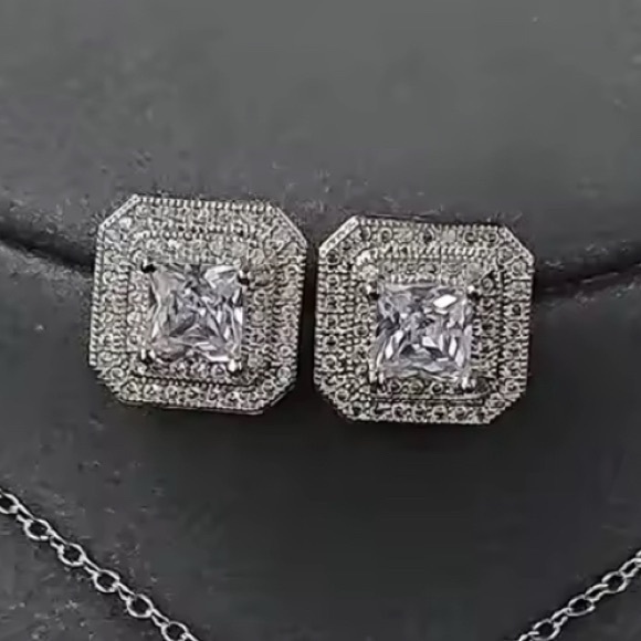 Radiant Silver Square Stud Earrings - Picture 3 of 4